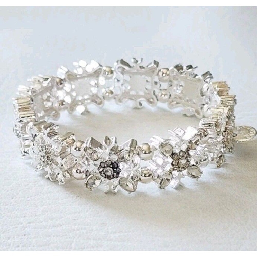 Talbots Flower Rhinestone Stretch Bracelet - Picture 2 of 4